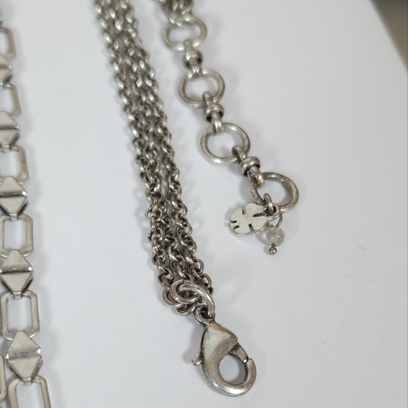 Lucky Brand Silver Geometric Linked Multi Strand Necklace Statement Necklace - Picture 3 of 12